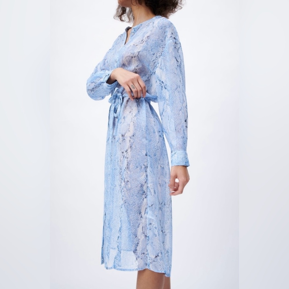 Zara Button Down Shirt Dress Bathing Suit Cover Up Long Sleeve Animal Print - Picture 4 of 14